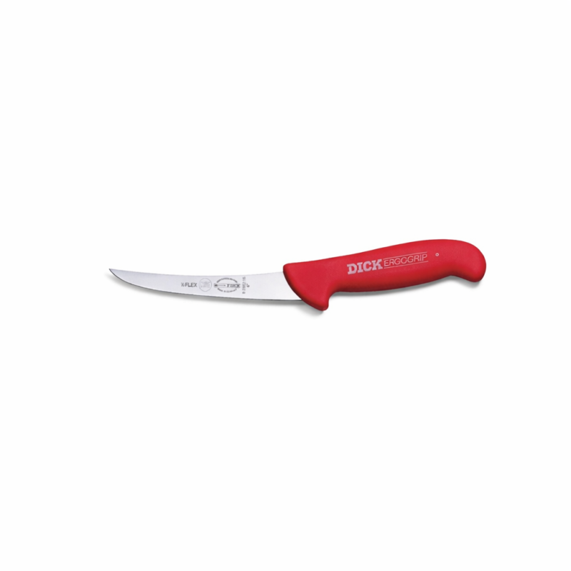 F Dick ErgoGrip uitbeenmes rood semi-flex gebogen 15cm.
