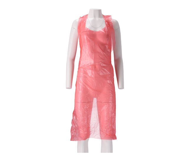 Schort PE geruwd 20my 125x80cm rood